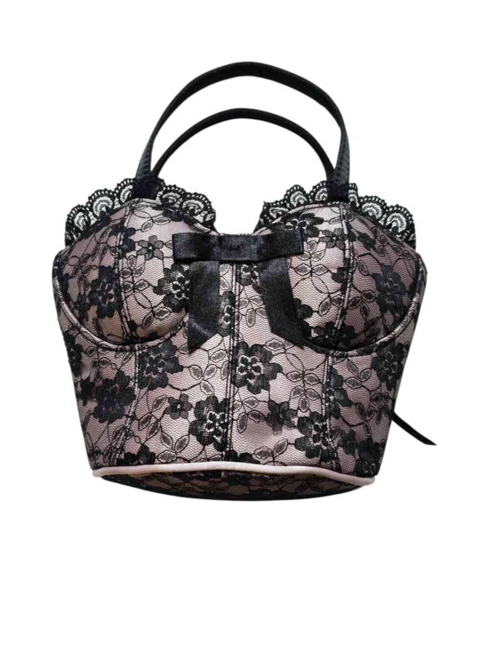 Y2K Black Pink Lace Corset Bustier Purse Coquette Goth Handbag